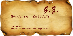 Gfrörer Zoltán névjegykártya